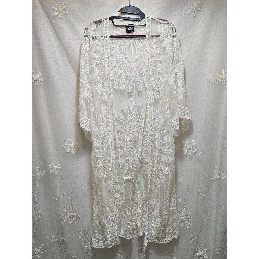 Calstyle Womens 2XL White Cardigan Beach Summer Coverup Sheer Sun Floral Paisley